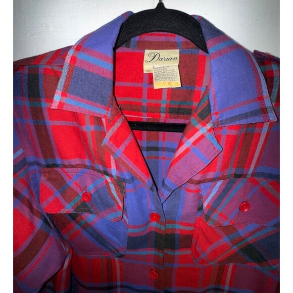 Vintage Darian Red Blue Plaid Shirt‎ Dress Size 12 Flannel Western Cowgirl Ranch - Picture 3 of 7